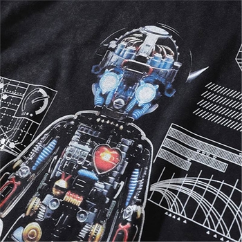 Ανδρικό T‑shirt από βαρύ βαμβάκι με vintage εκτύπωση καρτούν, πλυμμένος εφέ, κοντά μανίκια, στυλ χιπ-χοπ