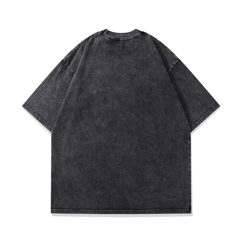 Ανδρικό T‑shirt από βαρύ βαμβάκι με vintage εκτύπωση καρτούν, πλυμμένος εφέ, κοντά μανίκια, στυλ χιπ-χοπ