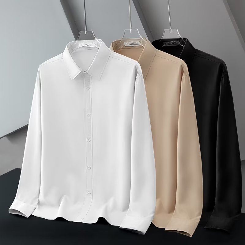 Ανδρικό λευκό πουκάμισο με μακριά μανίκια, business casual, χωρίς σιδέρωμα, αντιρυτιδικό