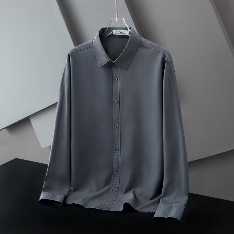 Ανδρικό λευκό πουκάμισο με μακριά μανίκια, business casual, χωρίς σιδέρωμα, αντιρυτιδικό