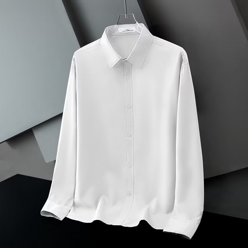 Ανδρικό λευκό πουκάμισο με μακριά μανίκια, business casual, χωρίς σιδέρωμα, αντιρυτιδικό