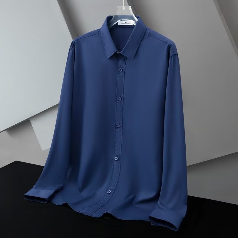 Ανδρικό λευκό πουκάμισο με μακριά μανίκια, business casual, χωρίς σιδέρωμα, αντιρυτιδικό