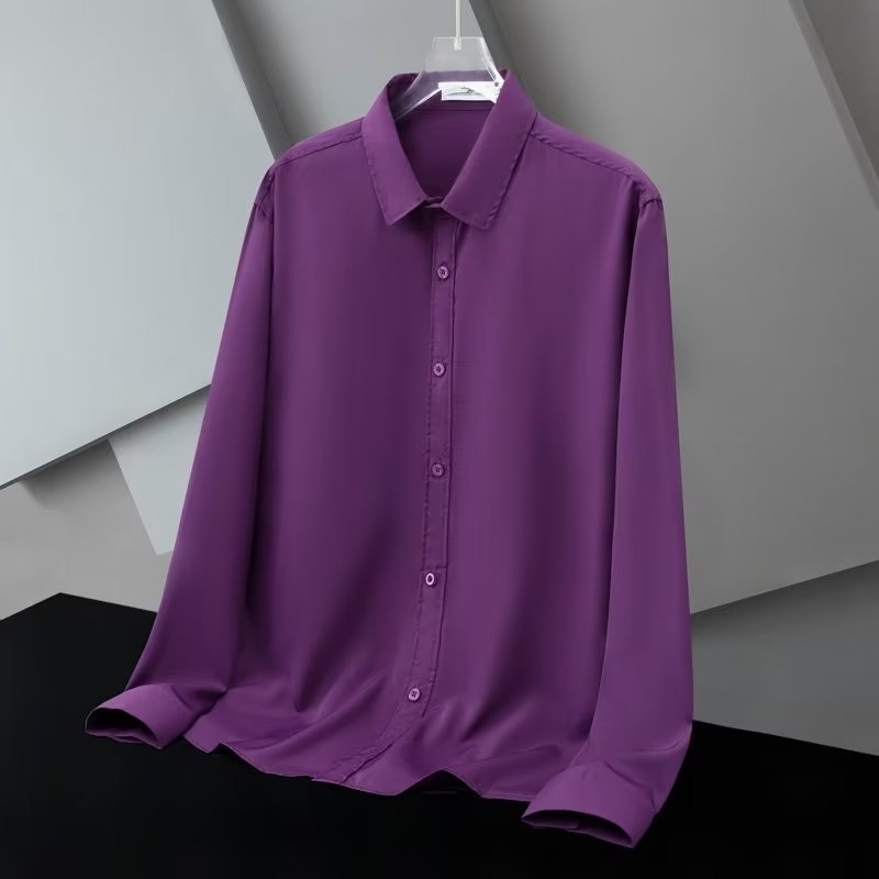 Ανδρικό λευκό πουκάμισο με μακριά μανίκια, business casual, χωρίς σιδέρωμα, αντιρυτιδικό