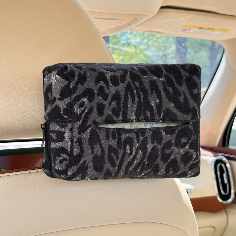 Kutija za papirnate maramice u automobilu s leopard uzorkom, tekstil visokog kvaliteta, dekorativna viseća kutija za maramice