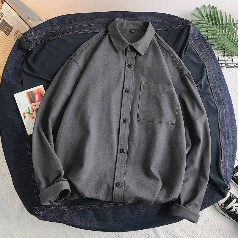 Košulja s dugim rukavima od 100% pamuka, labav kroj, oprana tkanina, japanski stil