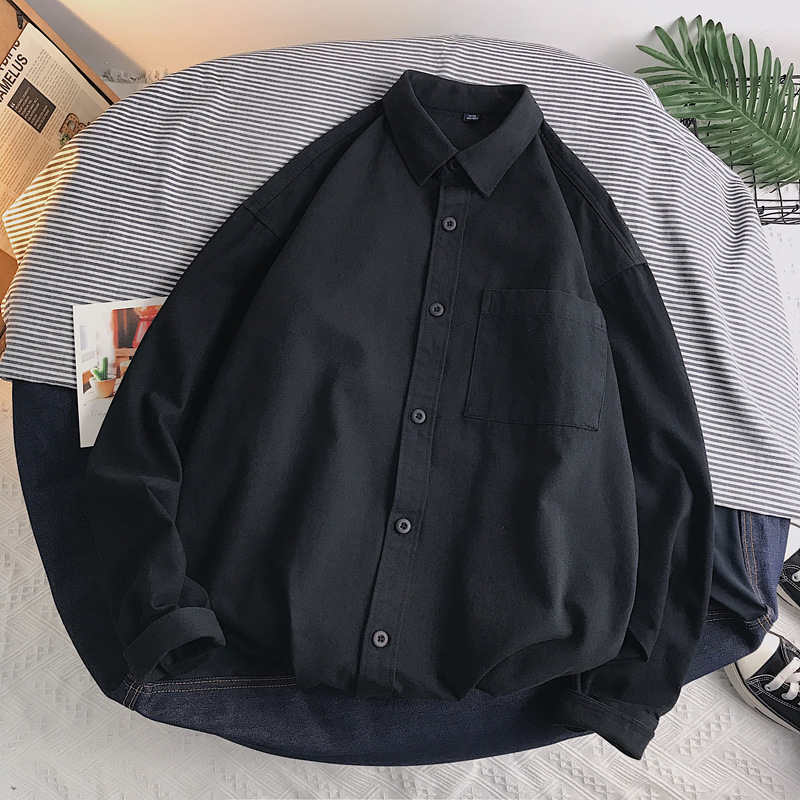 Košulja s dugim rukavima od 100% pamuka, labav kroj, oprana tkanina, japanski stil