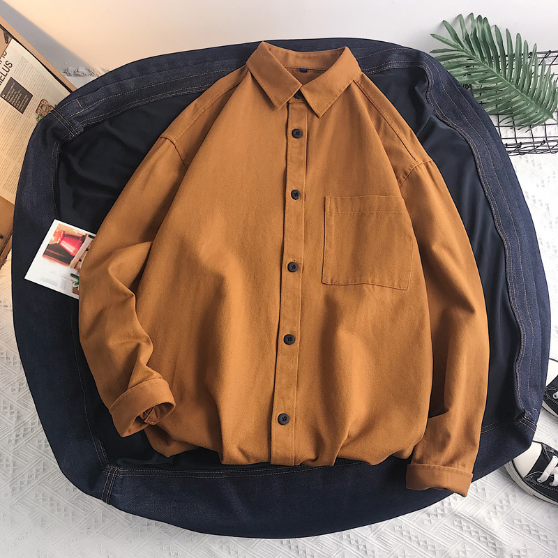 Košulja s dugim rukavima od 100% pamuka, labav kroj, oprana tkanina, japanski stil