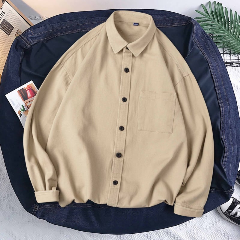 Košulja s dugim rukavima od 100% pamuka, labav kroj, oprana tkanina, japanski stil