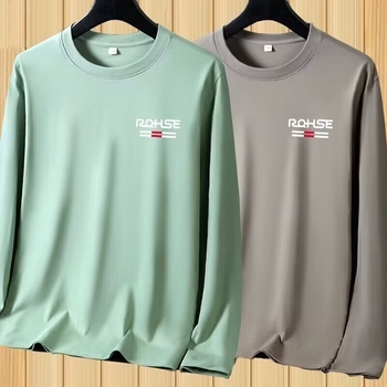 Ανδρικό μακρυμάνικο T-shirt με στρογγυλό λαιμό, φλις επένδυση, εκτύπωση, κατάλληλο για άνοιξη και φθινοπωρο