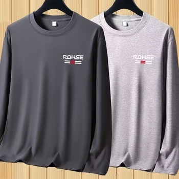 Ανδρικό μακρυμάνικο T-shirt με στρογγυλό λαιμό, φλις επένδυση, εκτύπωση, κατάλληλο για άνοιξη και φθινοπωρο