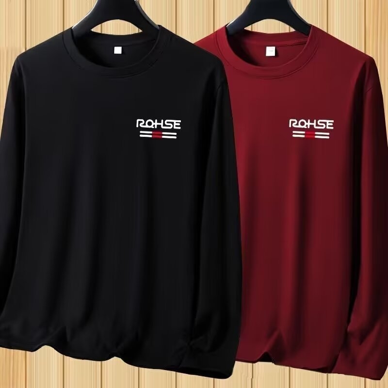 Ανδρικό μακρυμάνικο T-shirt με στρογγυλό λαιμό, φλις επένδυση, εκτύπωση, κατάλληλο για άνοιξη και φθινοπωρο