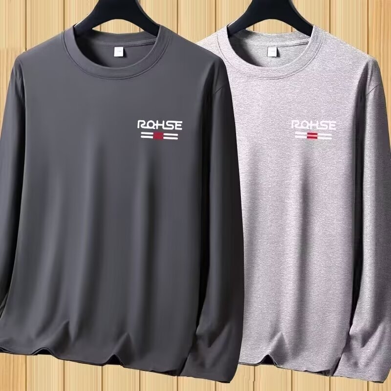 Ανδρικό μακρυμάνικο T-shirt με στρογγυλό λαιμό, φλις επένδυση, εκτύπωση, κατάλληλο για άνοιξη και φθινοπωρο