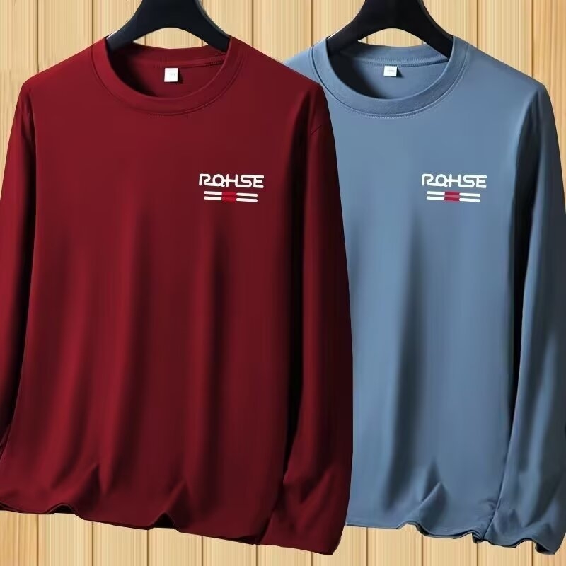 Ανδρικό μακρυμάνικο T-shirt με στρογγυλό λαιμό, φλις επένδυση, εκτύπωση, κατάλληλο για άνοιξη και φθινοπωρο