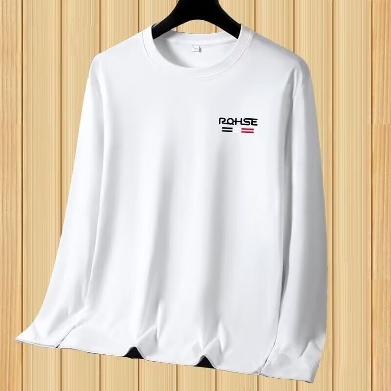 Ανδρικό μακρυμάνικο T-shirt με στρογγυλό λαιμό, φλις επένδυση, εκτύπωση, κατάλληλο για άνοιξη και φθινοπωρο