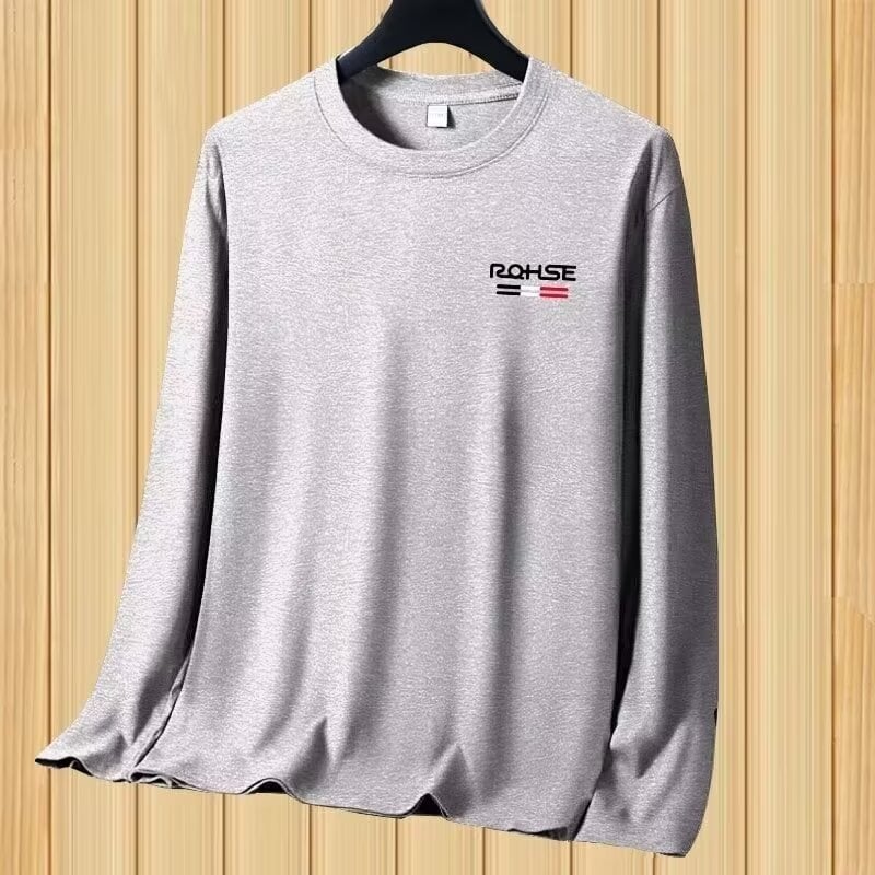 Ανδρικό μακρυμάνικο T-shirt με στρογγυλό λαιμό, φλις επένδυση, εκτύπωση, κατάλληλο για άνοιξη και φθινοπωρο