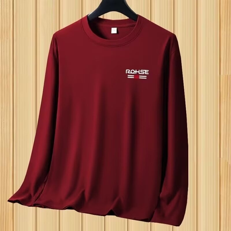 Ανδρικό μακρυμάνικο T-shirt με στρογγυλό λαιμό, φλις επένδυση, εκτύπωση, κατάλληλο για άνοιξη και φθινοπωρο