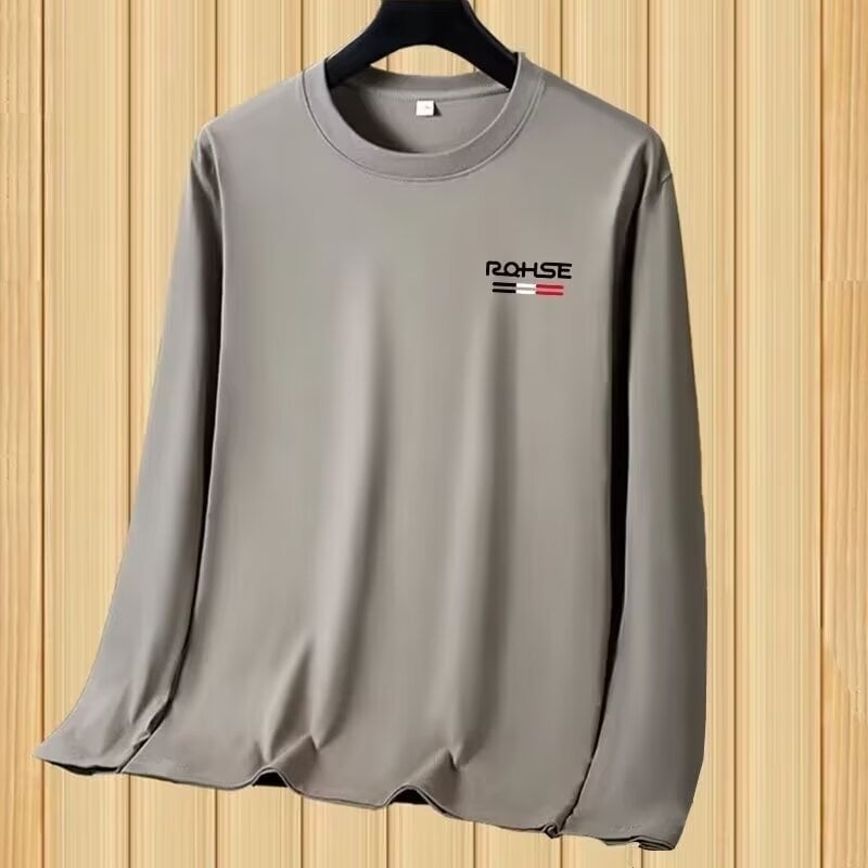 Ανδρικό μακρυμάνικο T-shirt με στρογγυλό λαιμό, φλις επένδυση, εκτύπωση, κατάλληλο για άνοιξη και φθινοπωρο
