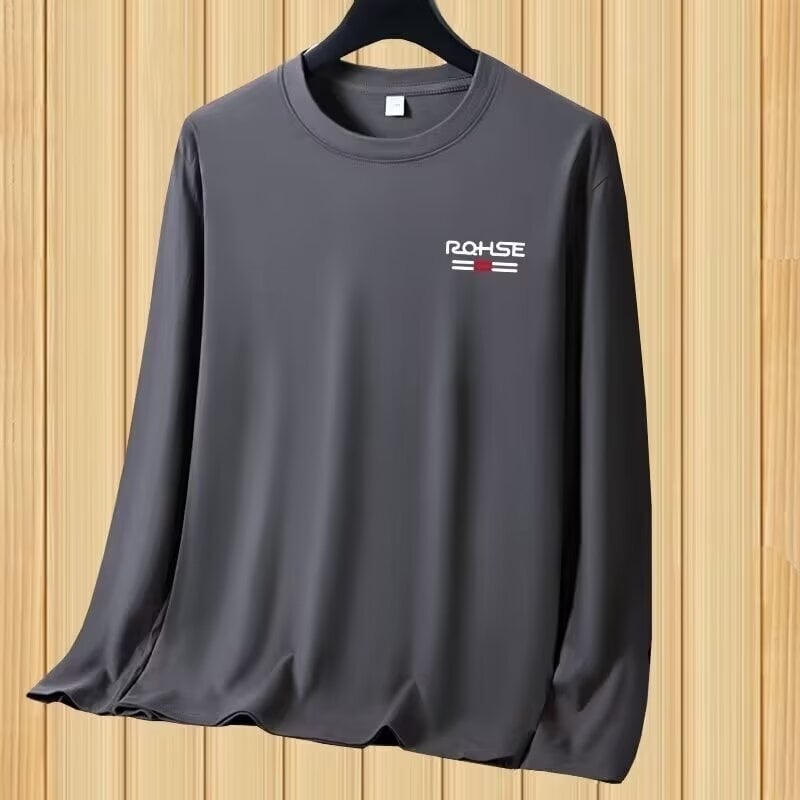 Ανδρικό μακρυμάνικο T-shirt με στρογγυλό λαιμό, φλις επένδυση, εκτύπωση, κατάλληλο για άνοιξη και φθινοπωρο
