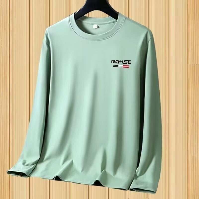 Ανδρικό μακρυμάνικο T-shirt με στρογγυλό λαιμό, φλις επένδυση, εκτύπωση, κατάλληλο για άνοιξη και φθινοπωρο