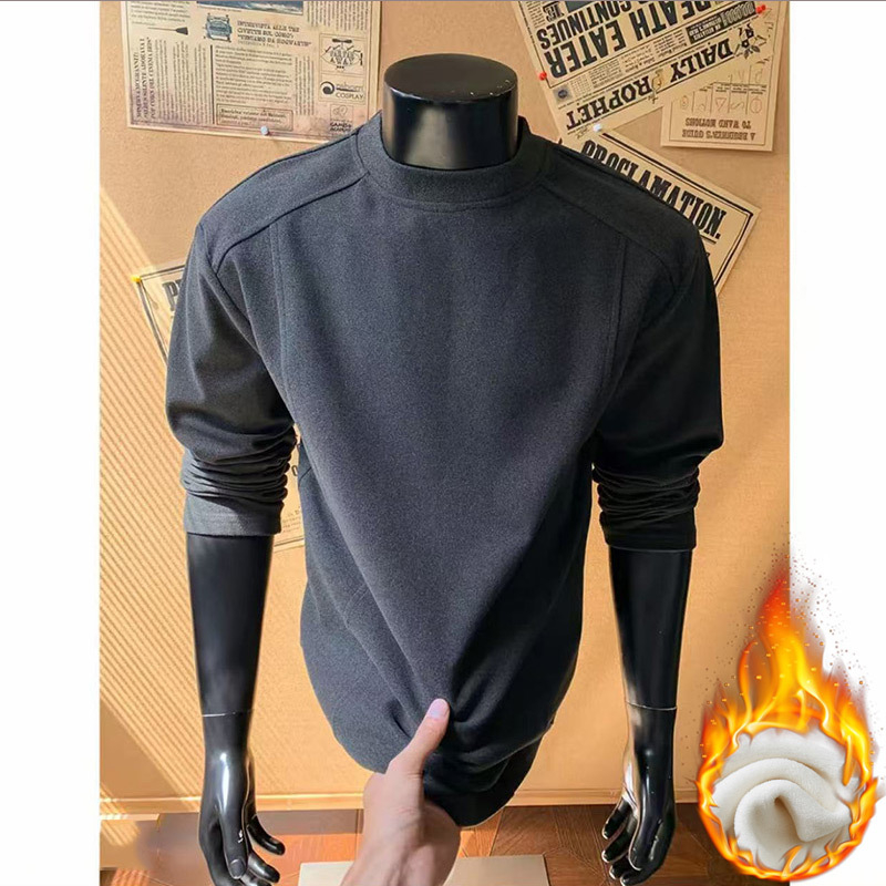 Ανδρικό μακρυμάνικο T-shirt με φλίς, στρογγυλό λαιμό, βασικό στρώμα για τον χειμώνα