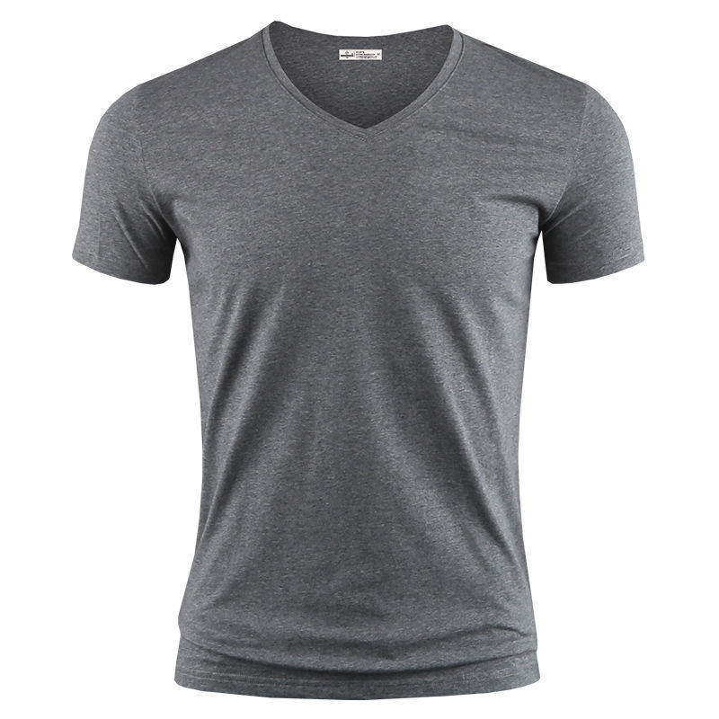 Muško T-shirt s V-izrezom, uskog kroja, kratki rukav, crna jednobojna