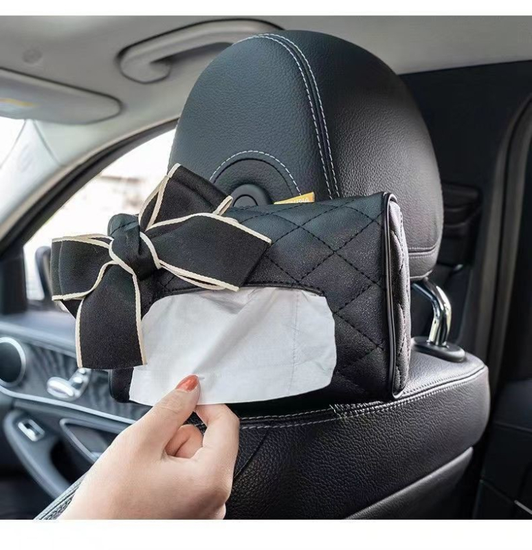 Kožna kutija za maramice za auto s mašnicom, visi s stražnjeg naslona, višenamjenska kutija za naslon za ruku i maramice