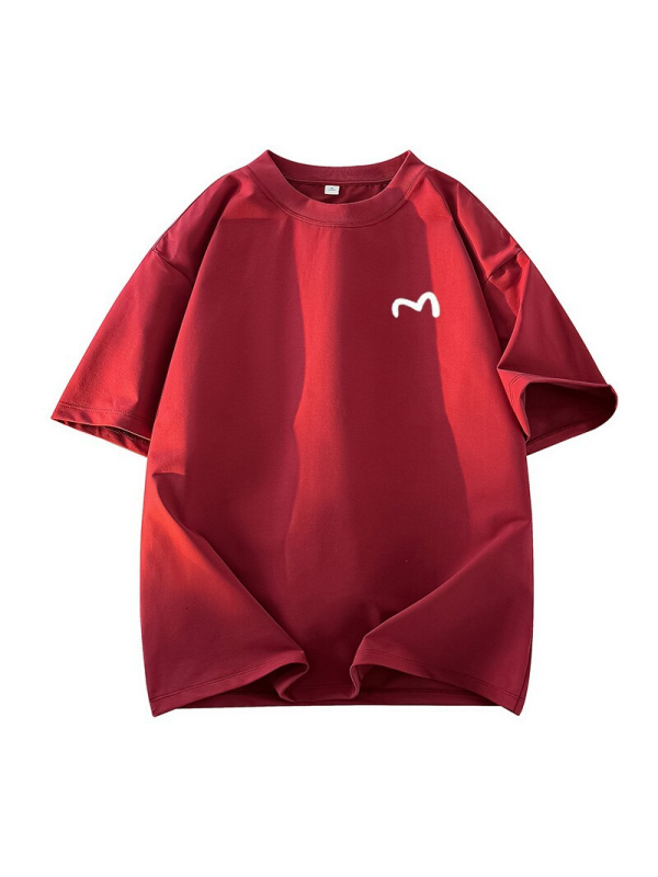 Teška pamučna kratkih rukava muška majica, slobodan kroj, spuštena ramena, okrugli ovratnik, casual stil za parove