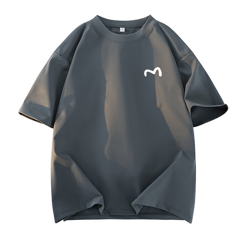 Teška pamučna kratkih rukava muška majica, slobodan kroj, spuštena ramena, okrugli ovratnik, casual stil za parove