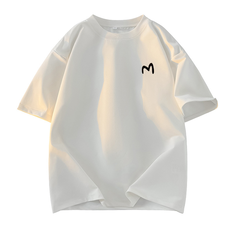 Teška pamučna kratkih rukava muška majica, slobodan kroj, spuštena ramena, okrugli ovratnik, casual stil za parove