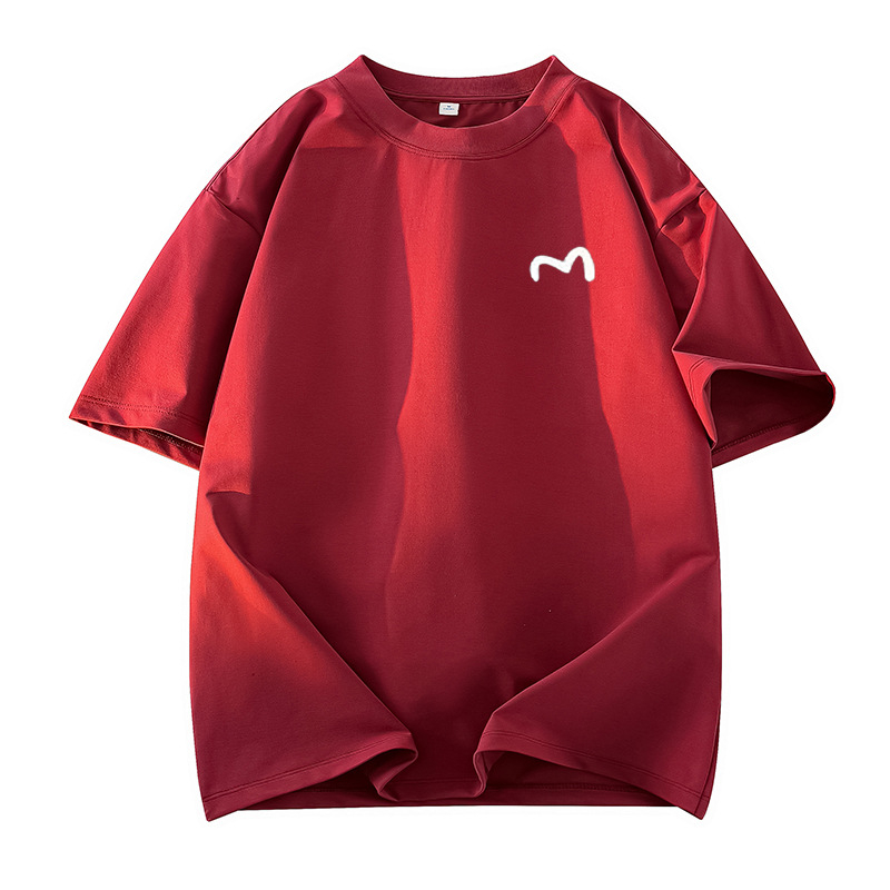 Teška pamučna kratkih rukava muška majica, slobodan kroj, spuštena ramena, okrugli ovratnik, casual stil za parove