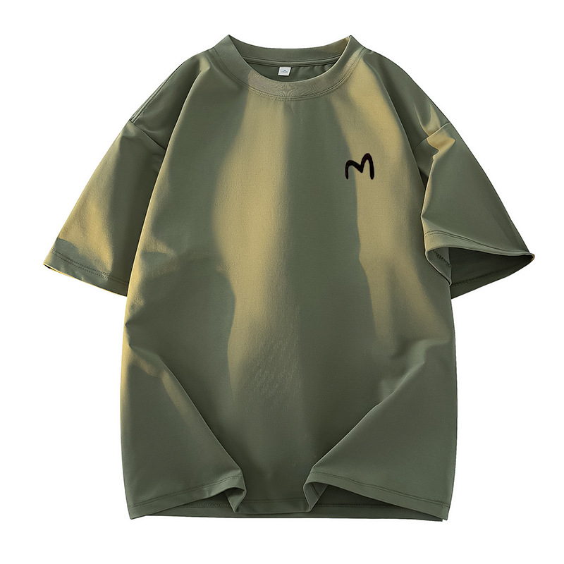 Teška pamučna kratkih rukava muška majica, slobodan kroj, spuštena ramena, okrugli ovratnik, casual stil za parove