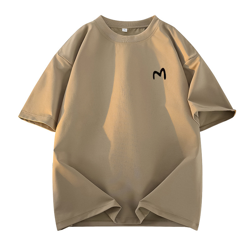 Teška pamučna kratkih rukava muška majica, slobodan kroj, spuštena ramena, okrugli ovratnik, casual stil za parove