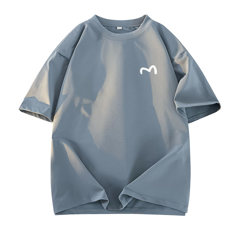 Teška pamučna kratkih rukava muška majica, slobodan kroj, spuštena ramena, okrugli ovratnik, casual stil za parove