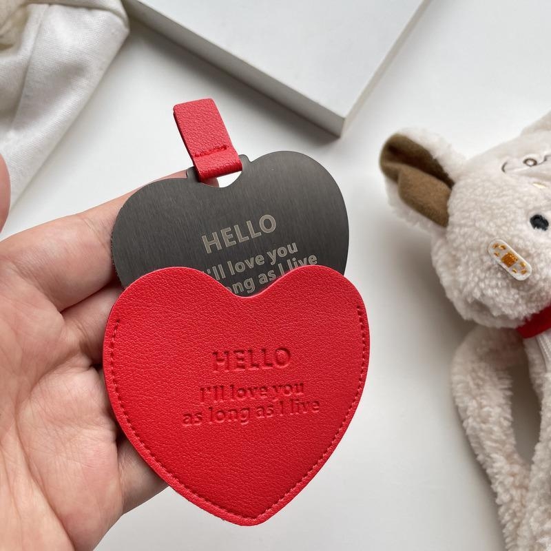 Χειροποίητος κόκκινος καθρέφτης μακιγιάζ σε σχήμα καρδιάς, φορητός καθρέφτης περιποίησης με εκτυπωμένο λογότυπο, ανθεκτικός στις πτώσεις, μικρός καθρέπτης