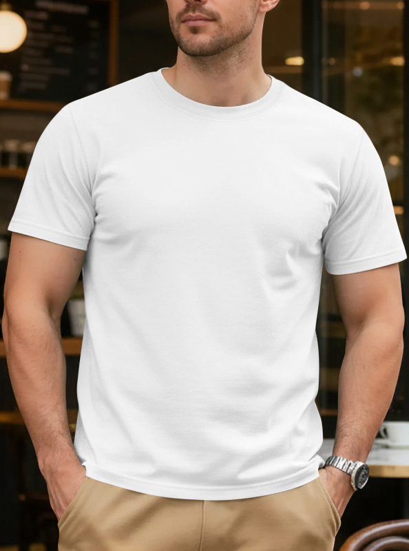 Ανδρικό βαμβακερό T‑shirt για το καλοκαίρι, με στρογγυλό ντεκολτέ, κοντά μανίκια, μονόχρωμο, casual αθλητικό