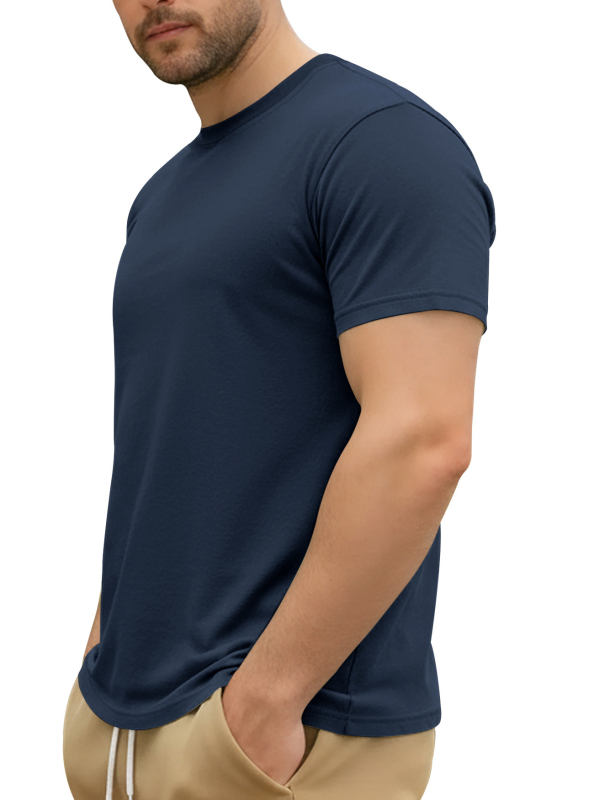 Ανδρικό βαμβακερό T‑shirt για το καλοκαίρι, με στρογγυλό ντεκολτέ, κοντά μανίκια, μονόχρωμο, casual αθλητικό
