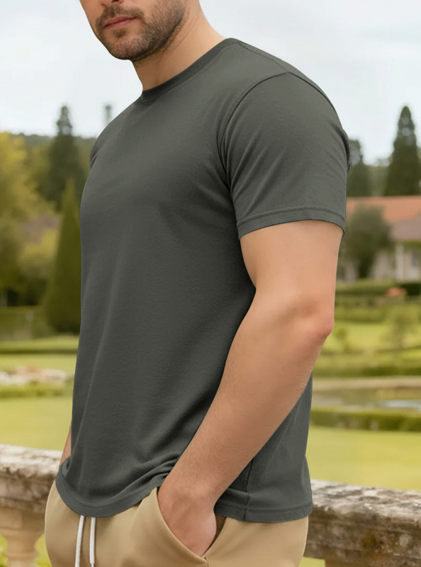 Ανδρικό βαμβακερό T‑shirt για το καλοκαίρι, με στρογγυλό ντεκολτέ, κοντά μανίκια, μονόχρωμο, casual αθλητικό