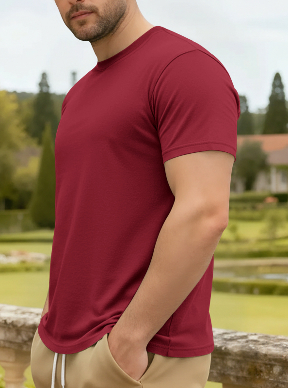 Ανδρικό βαμβακερό T‑shirt για το καλοκαίρι, με στρογγυλό ντεκολτέ, κοντά μανίκια, μονόχρωμο, casual αθλητικό