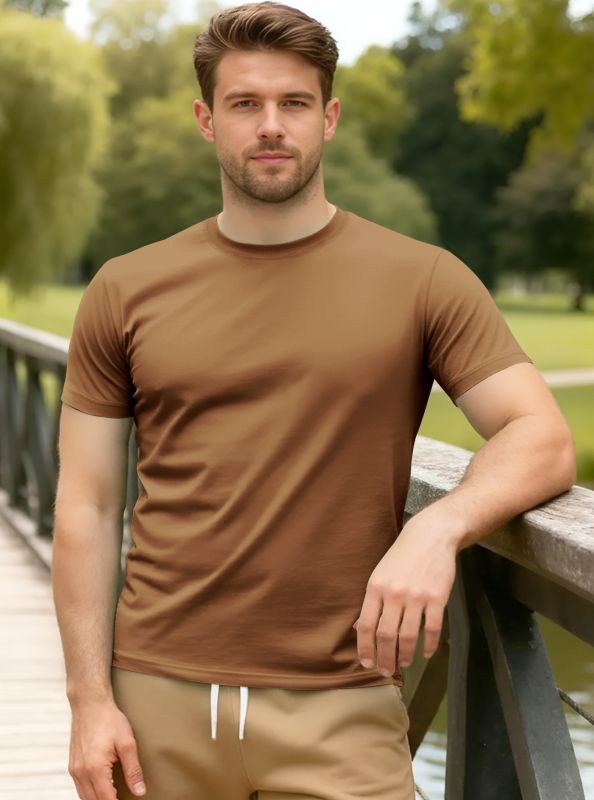 Ανδρικό βαμβακερό T‑shirt για το καλοκαίρι, με στρογγυλό ντεκολτέ, κοντά μανίκια, μονόχρωμο, casual αθλητικό