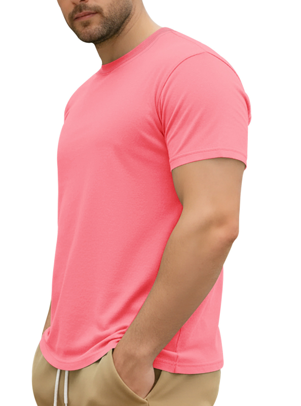 Ανδρικό βαμβακερό T‑shirt για το καλοκαίρι, με στρογγυλό ντεκολτέ, κοντά μανίκια, μονόχρωμο, casual αθλητικό