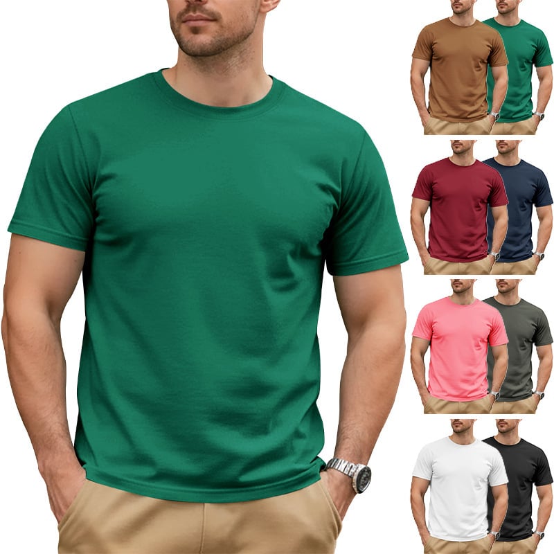 Ανδρικό βαμβακερό T‑shirt για το καλοκαίρι, με στρογγυλό ντεκολτέ, κοντά μανίκια, μονόχρωμο, casual αθλητικό