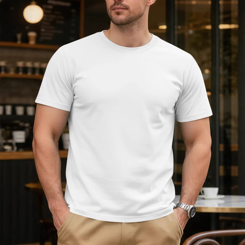 Ανδρικό βαμβακερό T‑shirt για το καλοκαίρι, με στρογγυλό ντεκολτέ, κοντά μανίκια, μονόχρωμο, casual αθλητικό