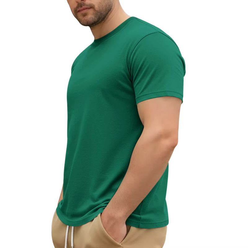 Ανδρικό βαμβακερό T‑shirt για το καλοκαίρι, με στρογγυλό ντεκολτέ, κοντά μανίκια, μονόχρωμο, casual αθλητικό