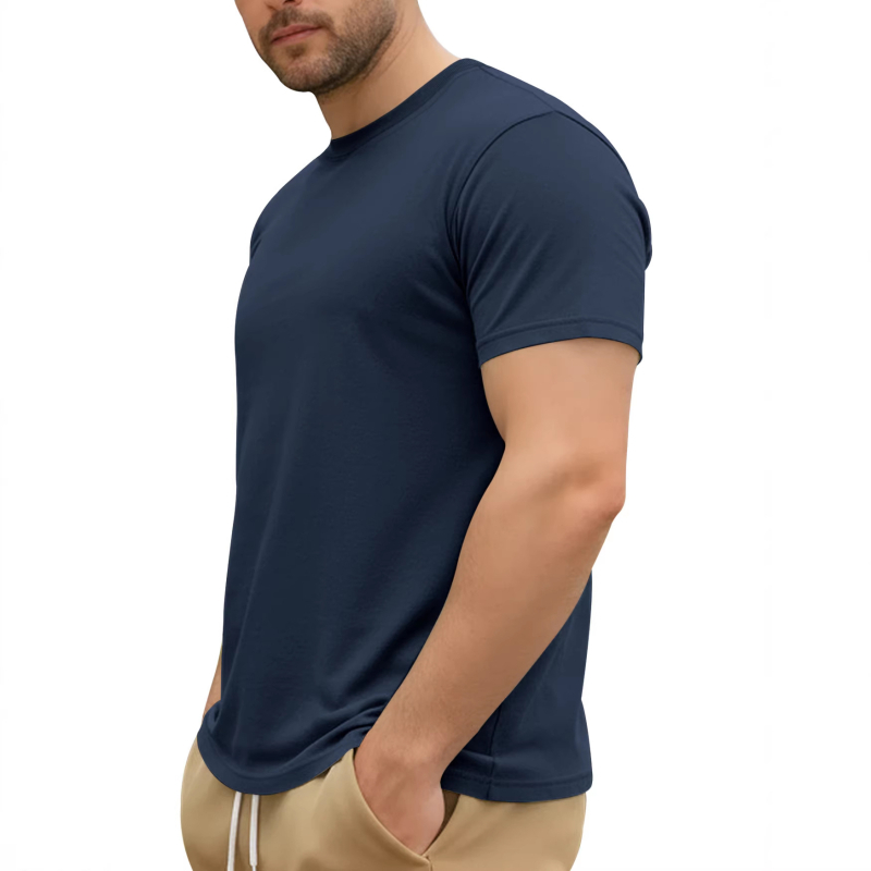 Ανδρικό βαμβακερό T‑shirt για το καλοκαίρι, με στρογγυλό ντεκολτέ, κοντά μανίκια, μονόχρωμο, casual αθλητικό