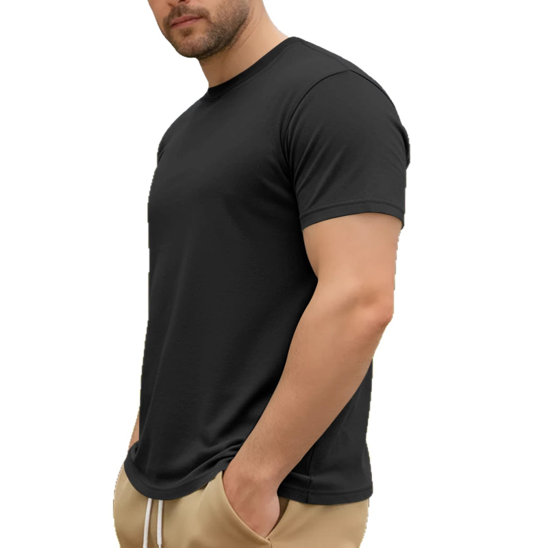 Ανδρικό βαμβακερό T‑shirt για το καλοκαίρι, με στρογγυλό ντεκολτέ, κοντά μανίκια, μονόχρωμο, casual αθλητικό