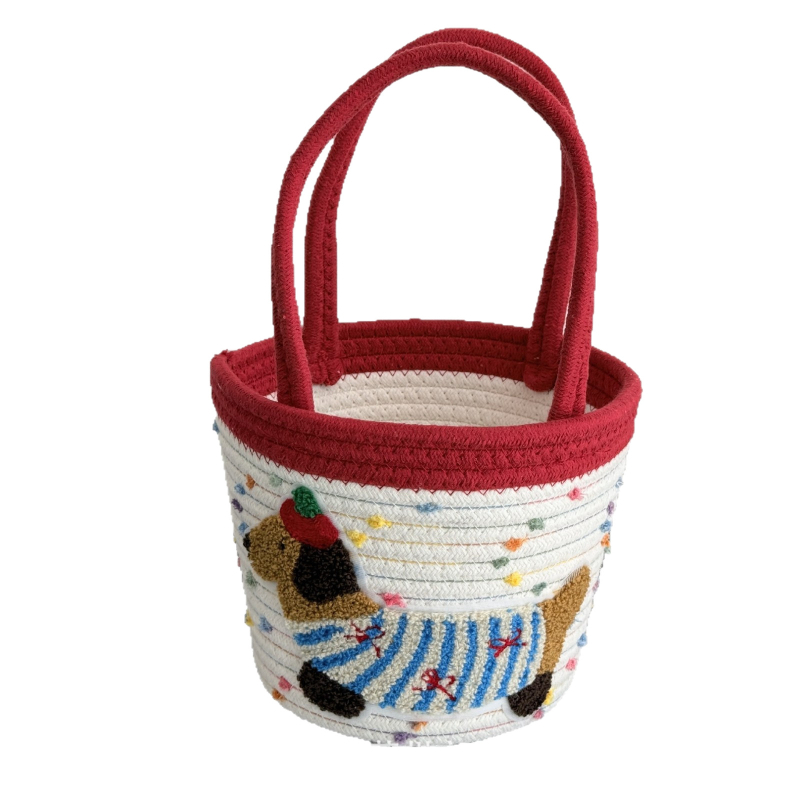 Kružni tkaninski koš za pohranu s ručkom – patchwork dizajn, dar za rođendan
