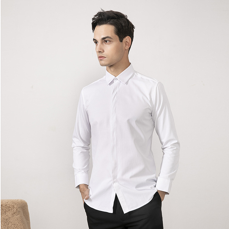 Férfiaknak szóló többszínű fehér ing, hosszú ujjú, nem vasalható, slim fit, nagy méret, tavasz-nyár, üzleti formális ing