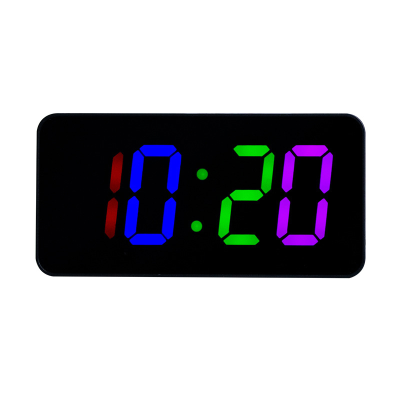 LED digitalni sat s ogledalom, RGB pozadinsko osvjetljenje, 24-satni prikaz, alarm, kalendar, svjetsko vrijeme, termometar, noćno svjetlo, plastično kućište