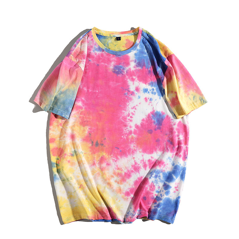 Muška majica s kratkim rukavima i tie-dye uzorkom, okrugli izrez, ležerni kroj, ljeto 2022