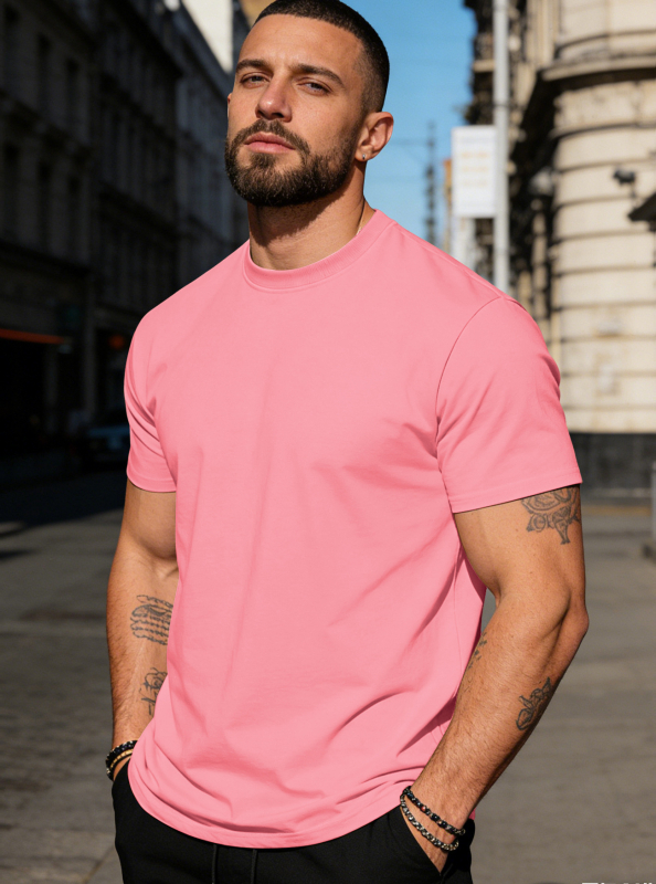 Ανδρικό κοντομάνικο βαμβακερό T‑shirt με στρογγυλή λαιμόκοψη, μονόχρωμη, καθημερινή αθλητική για το καλοκαίρι